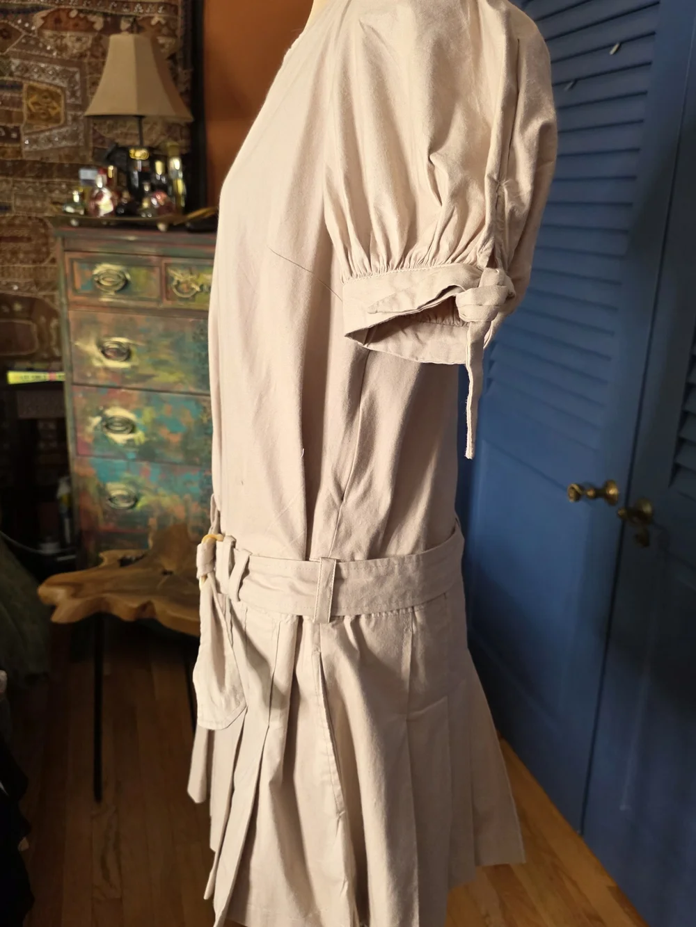 Free People Girls Cream Pleated Dress with Tie Belt